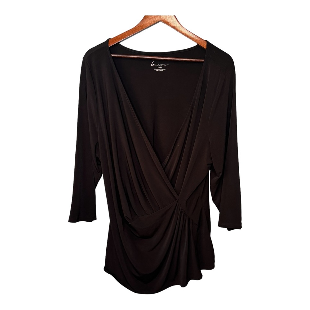 Lane Bryant Women’s Black 3/4 Sleeve Stretch Faux Wrap Blouse. Size 18/20
